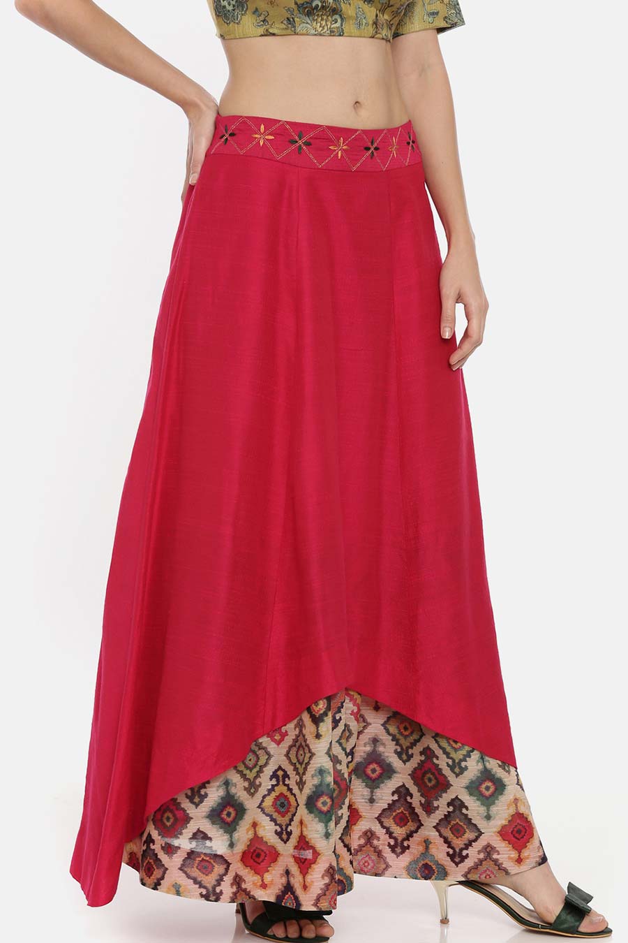 Pink Chanderi Silk Embroidered Skirt