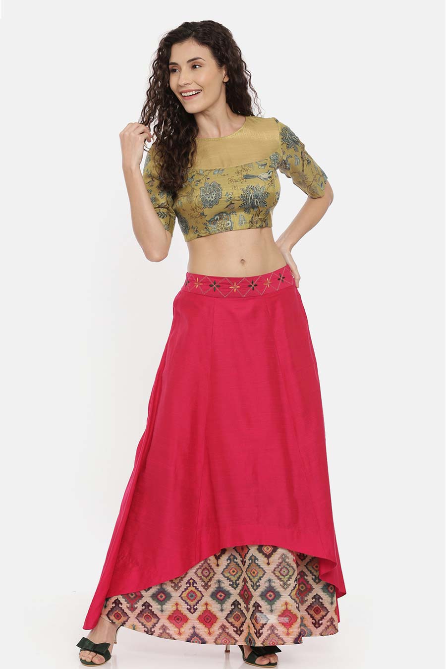 Pink Chanderi Silk Embroidered Skirt