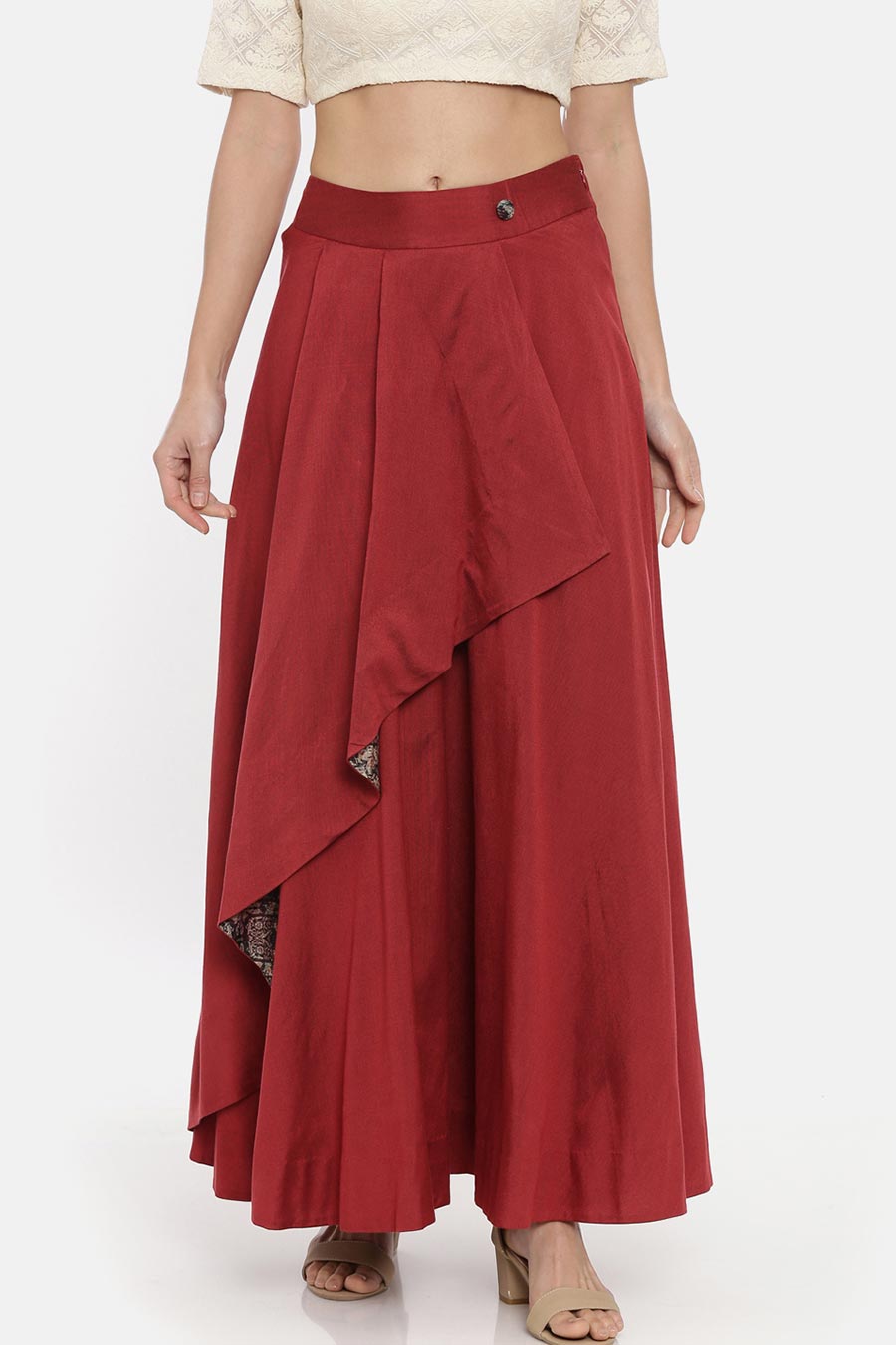 Red Asymmetrical Laytered Wrap Skirt