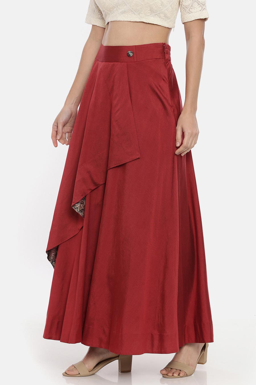 Red Asymmetrical Laytered Wrap Skirt