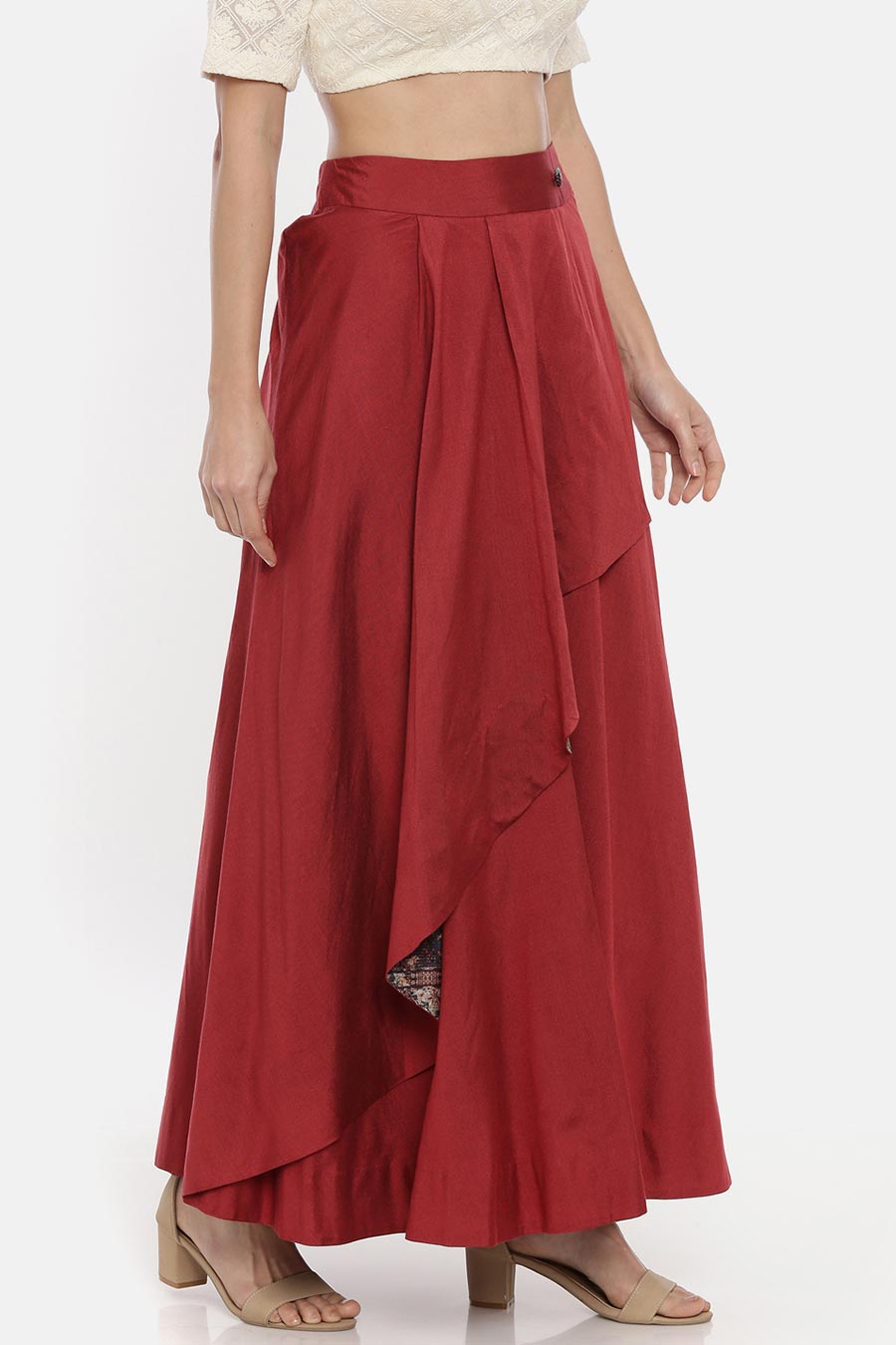 Red Asymmetrical Laytered Wrap Skirt