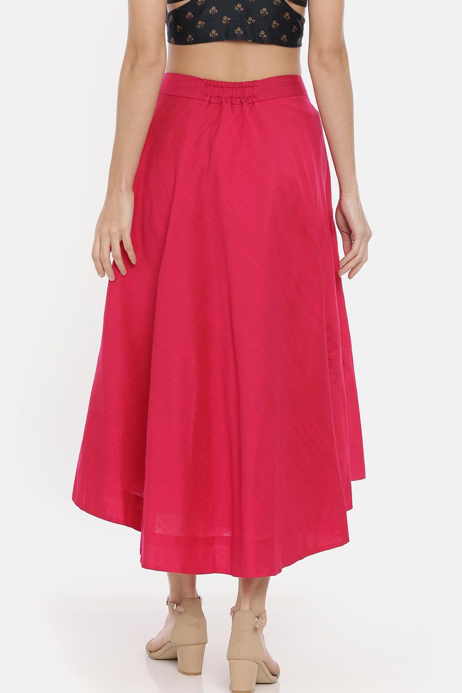 Pink Silk Cotton Pleated Skirt