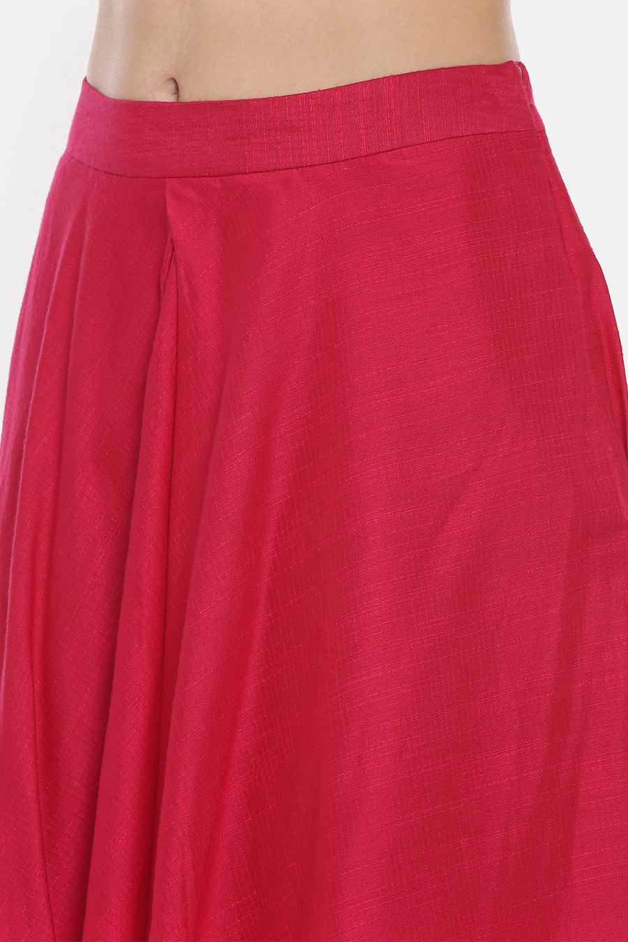 Pink Silk Cotton Pleated Skirt