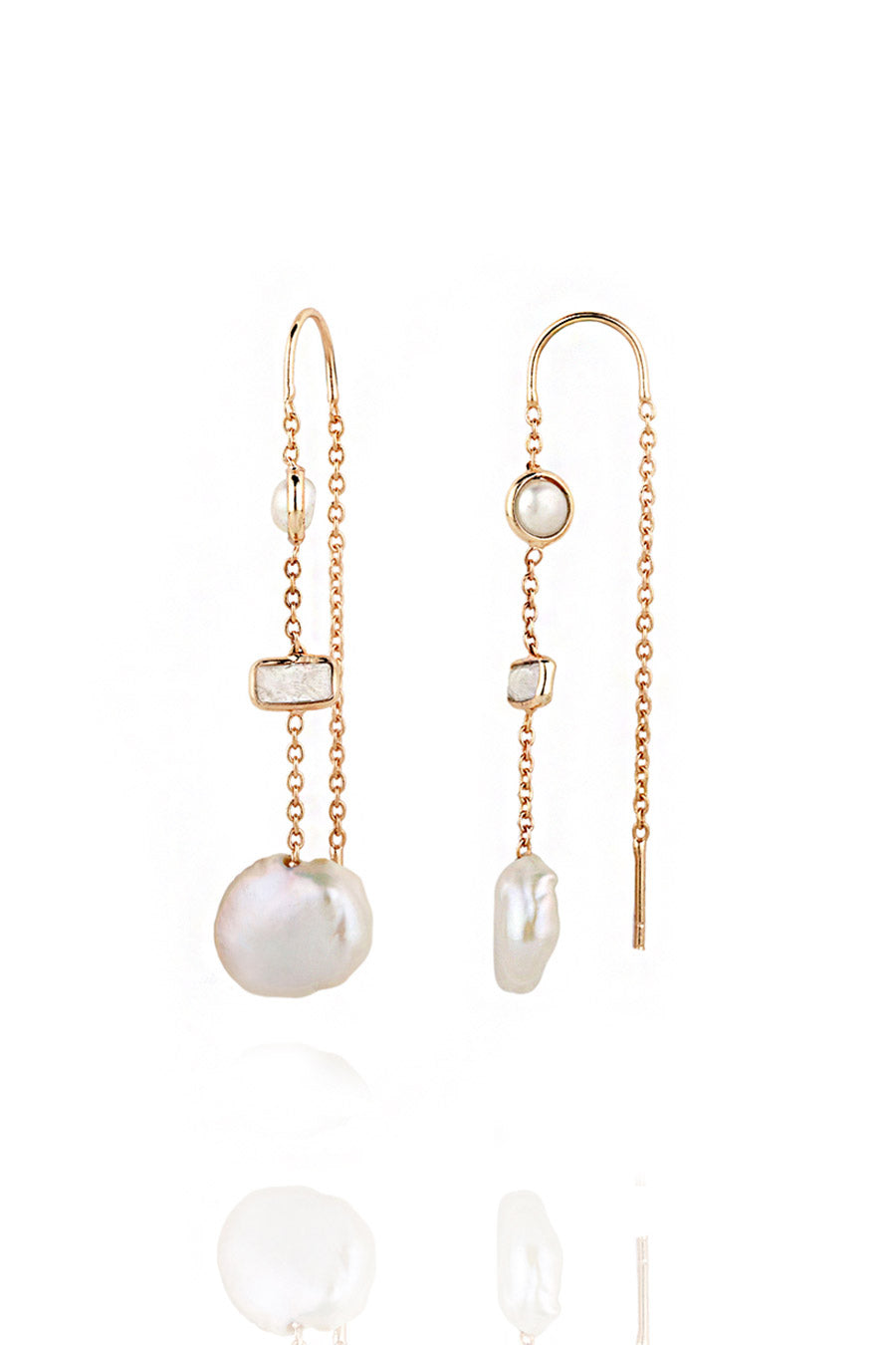 Coin Pearl & Moonstone Station Earrings
