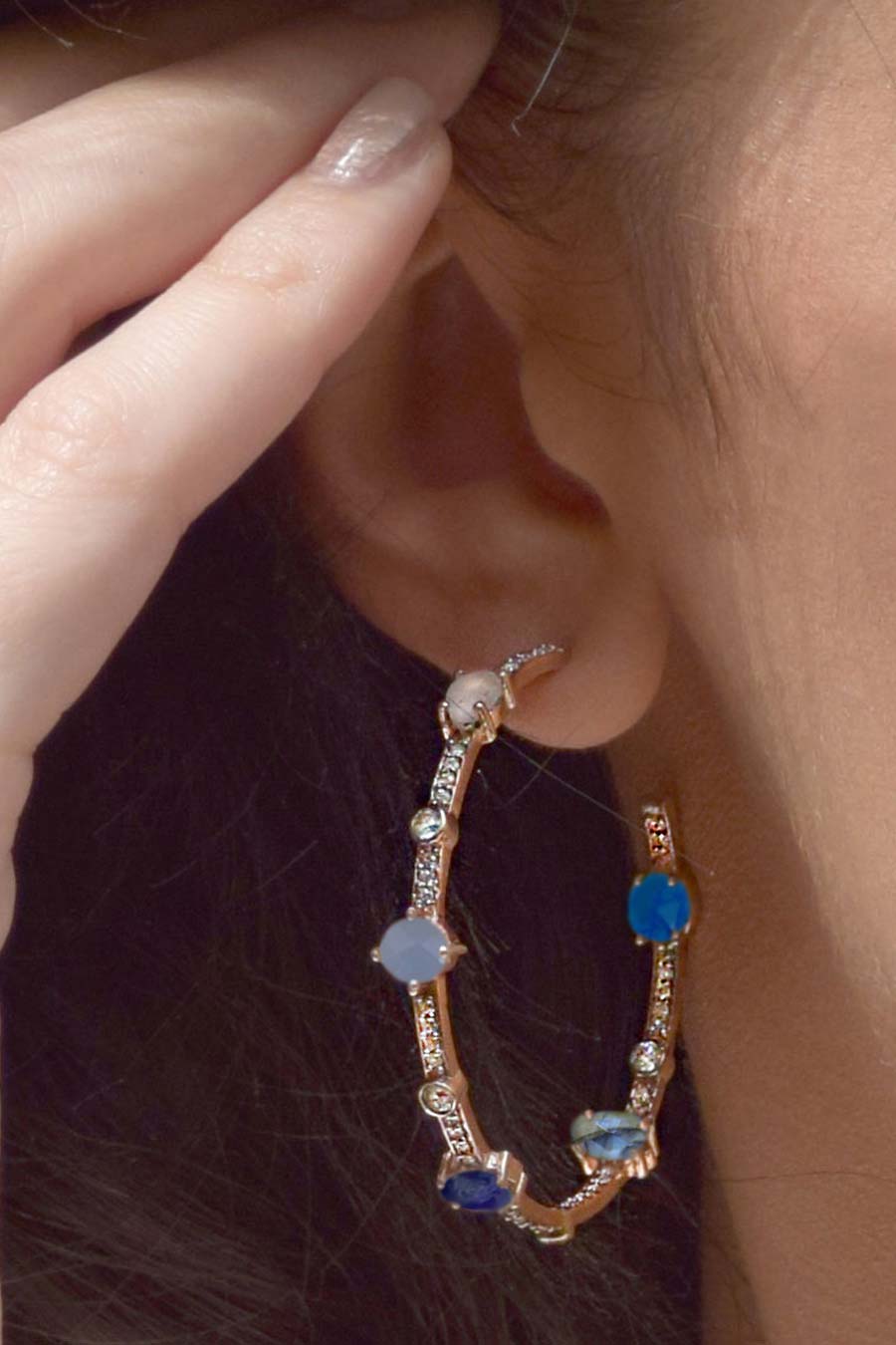 Cerulean Pave Gemstone Hoop Earrings
