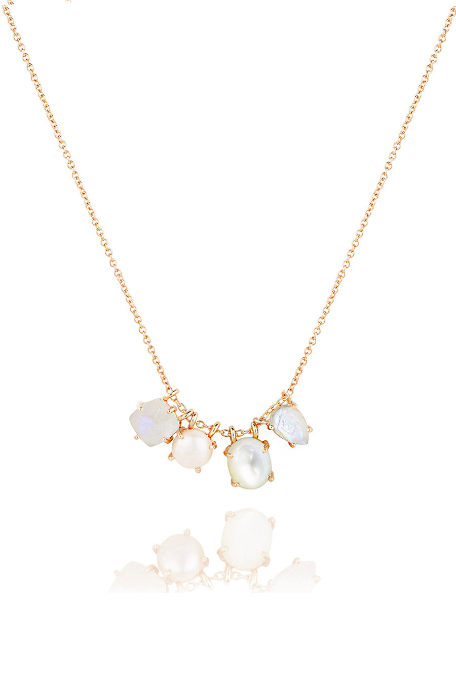 Moonstone & Pearl Cluster Necklace