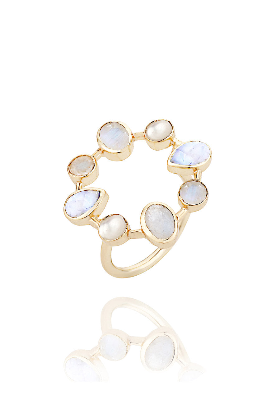 Moonstone & Pearl Circular Ring