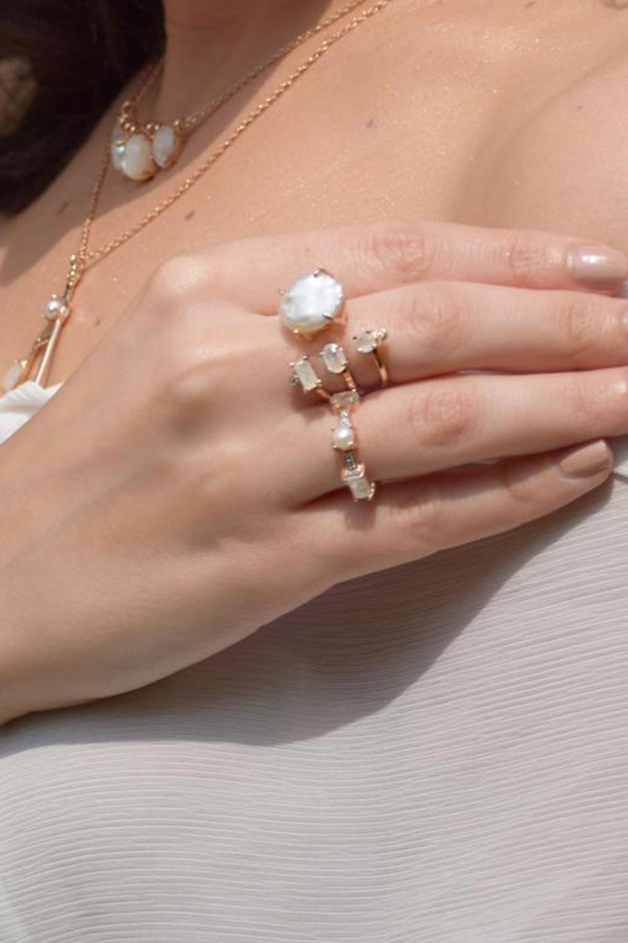 Ivory Moonstone Pearl Ring