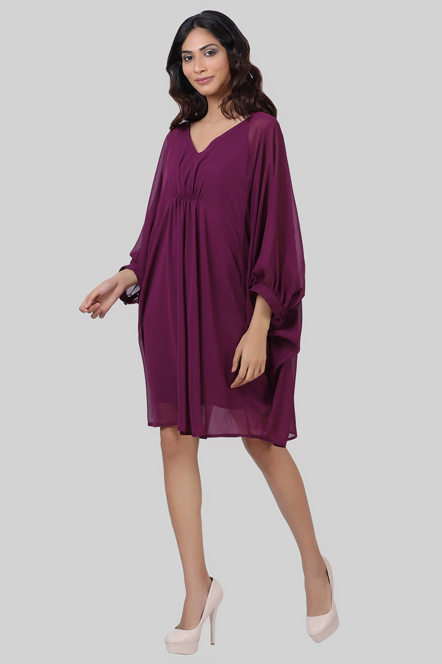 Wine Loose-Fit Kaftan Dress