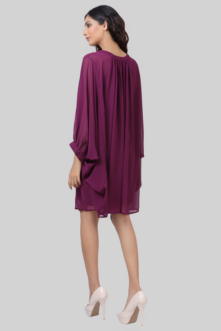 Wine Loose-Fit Kaftan Dress