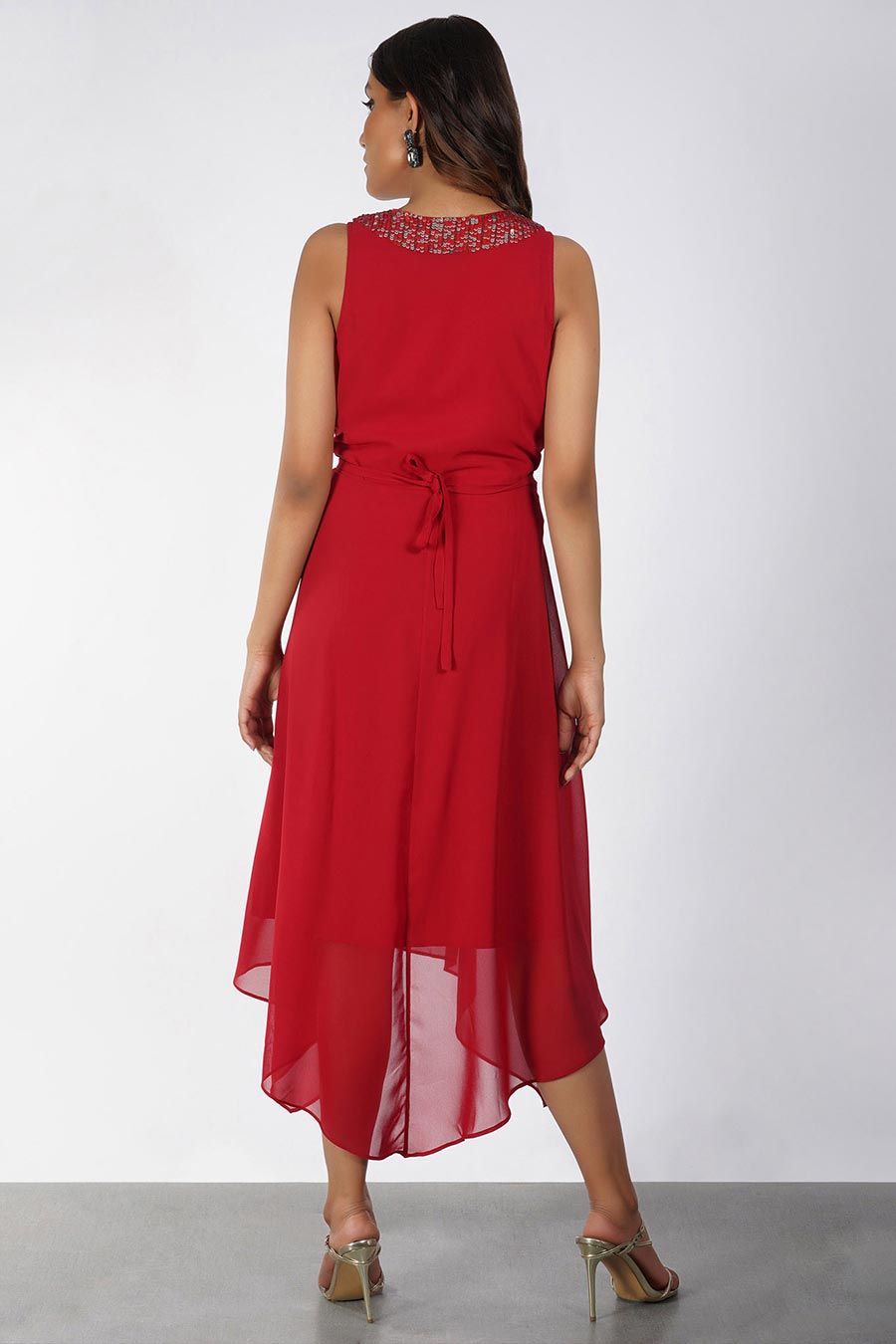 Red Sequin Embellished Asymmetric Dress