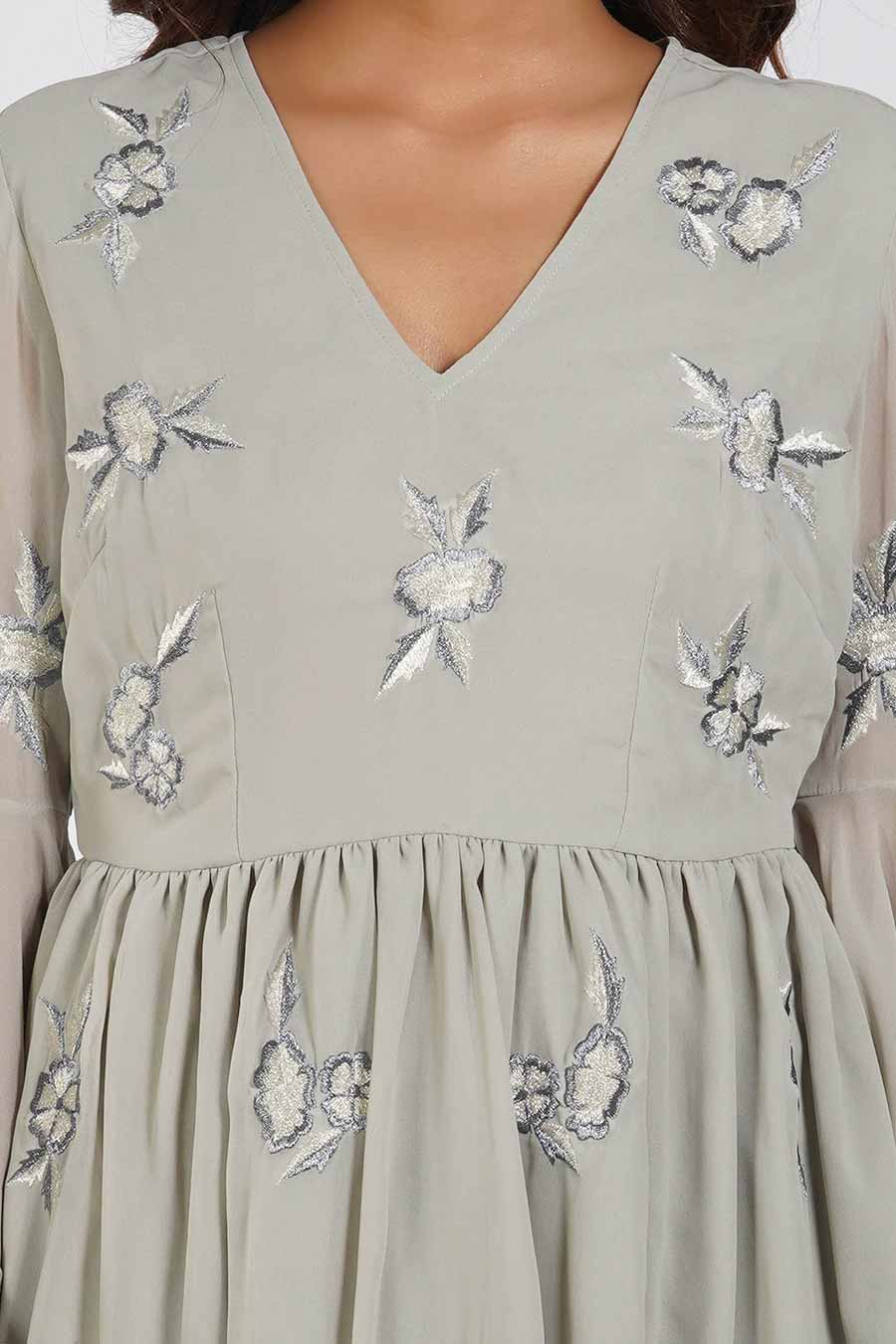 Rose Embroidered Grey Short Dress