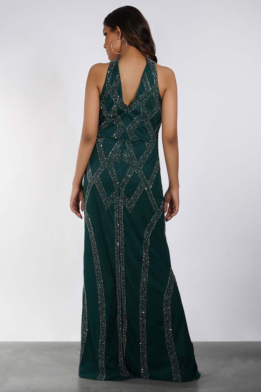 Green Embellished Halter Neck Gown