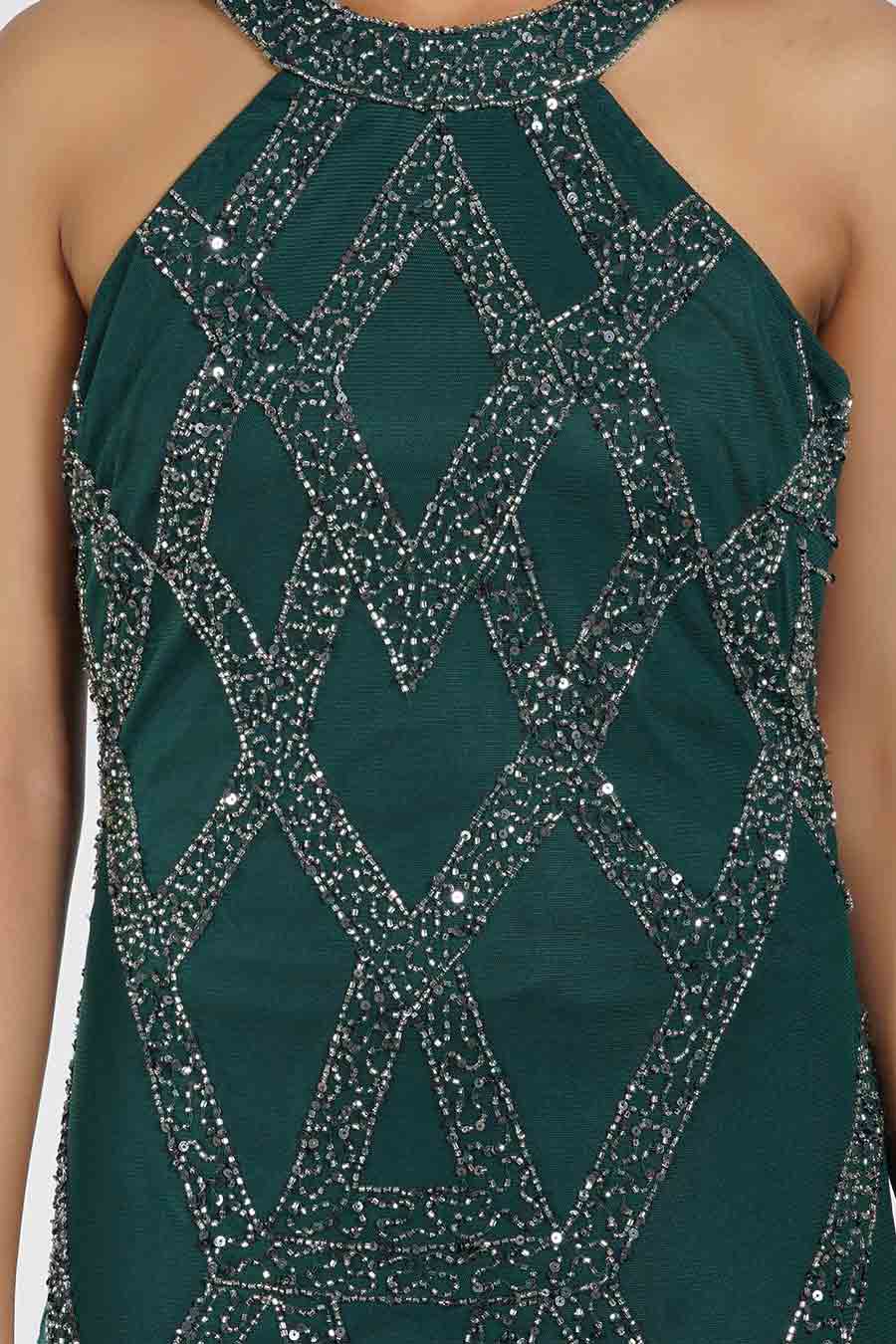 Green Embellished Halter Neck Gown