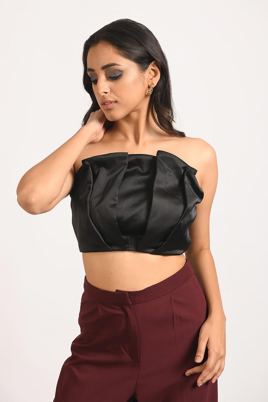 Dramatic Black Ruffled Bustier Top