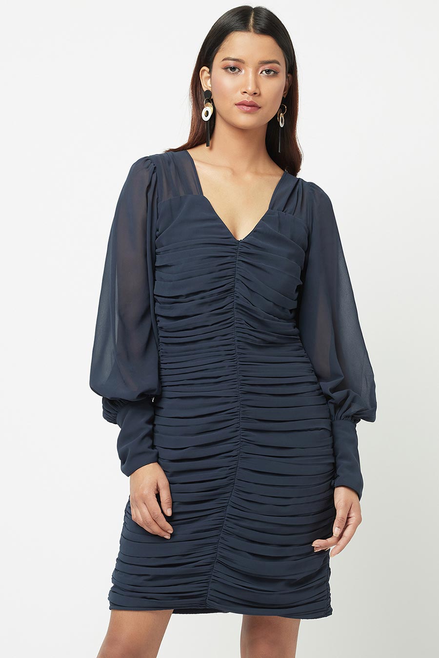 Blue Ruched Mini Dress