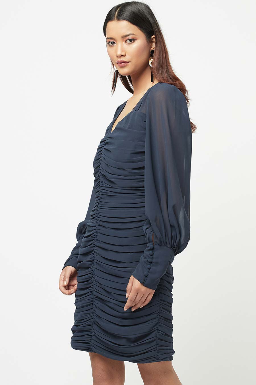 Blue Ruched Mini Dress