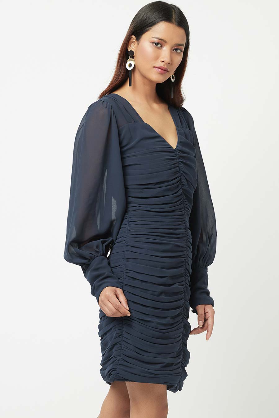 Blue Ruched Mini Dress