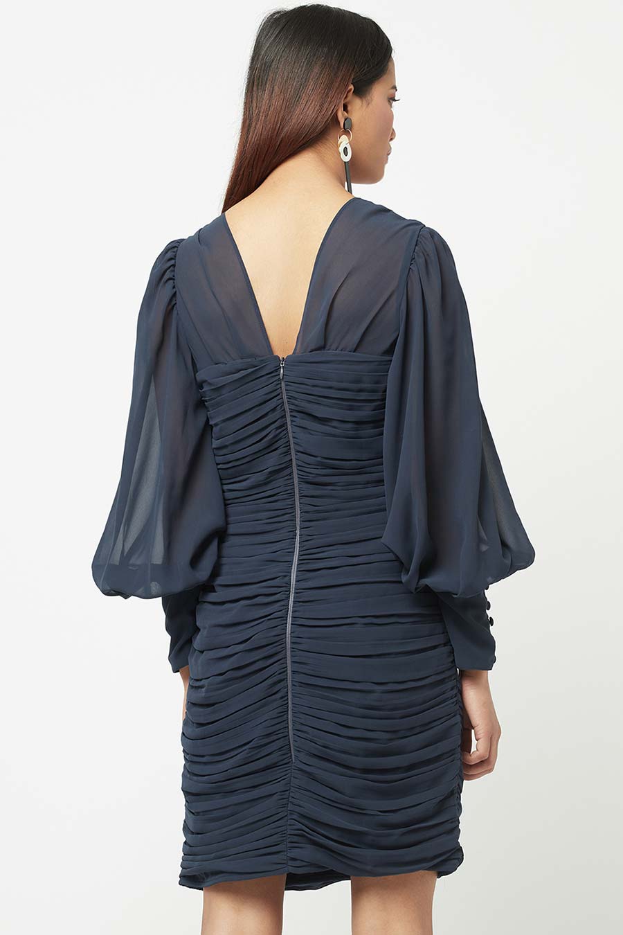 Blue Ruched Mini Dress