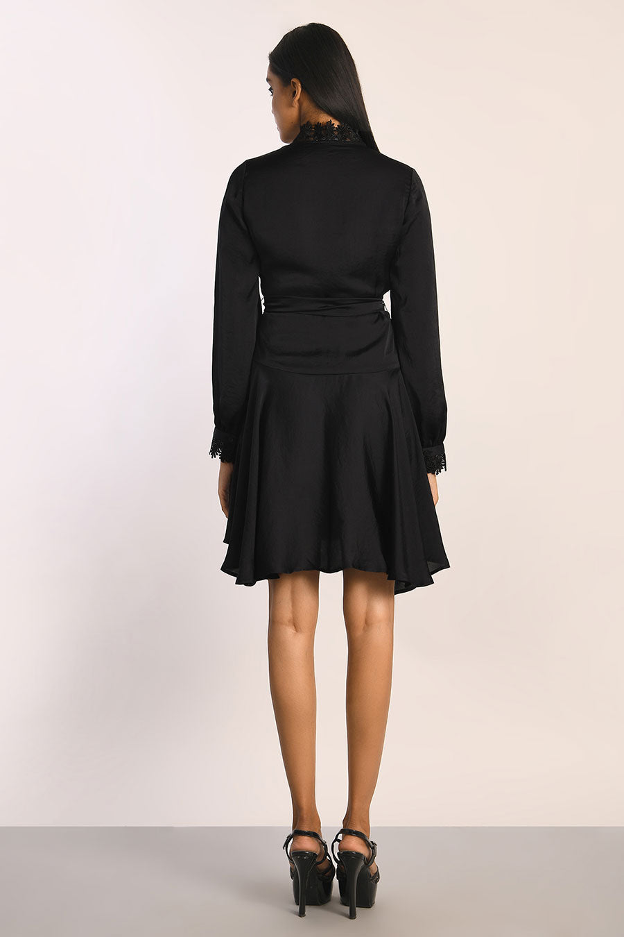 Black Stain Short Wrap Dress
