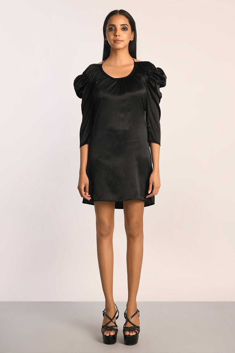 Black Satin Cut-Out Short Dress
