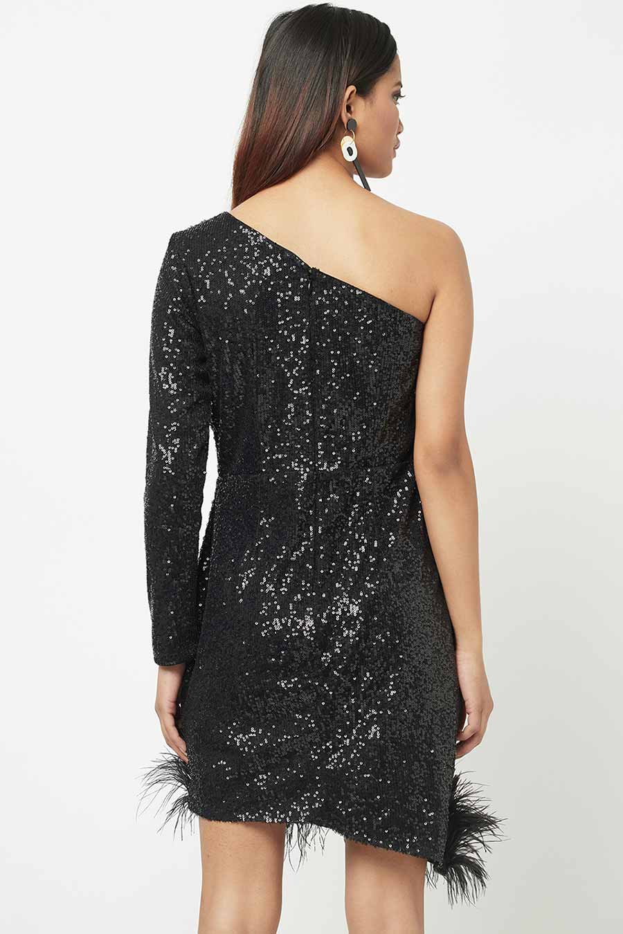 Black Glistening One-Shoulder Dress