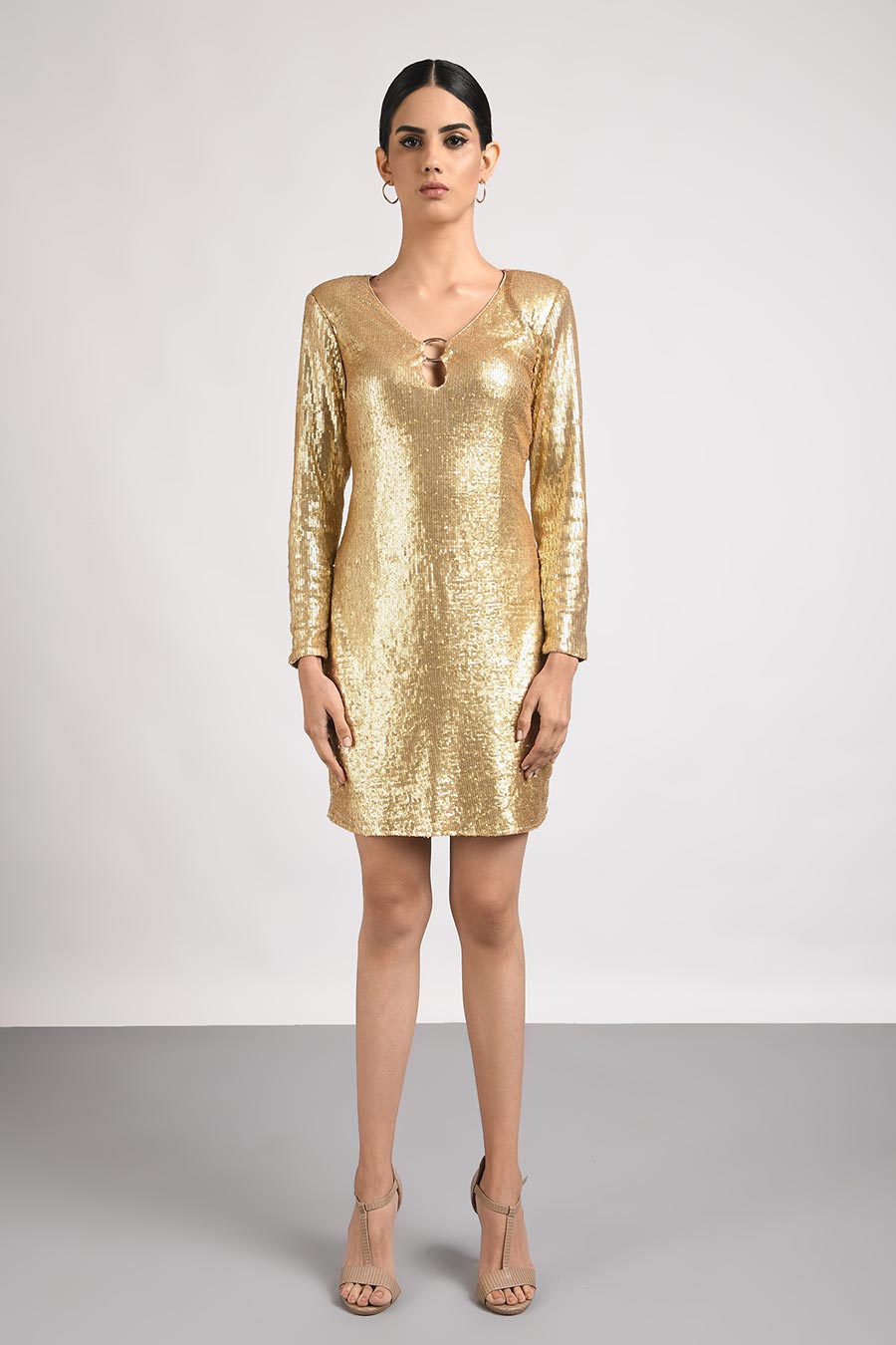Gold Sequin Shimmer Mini Dress