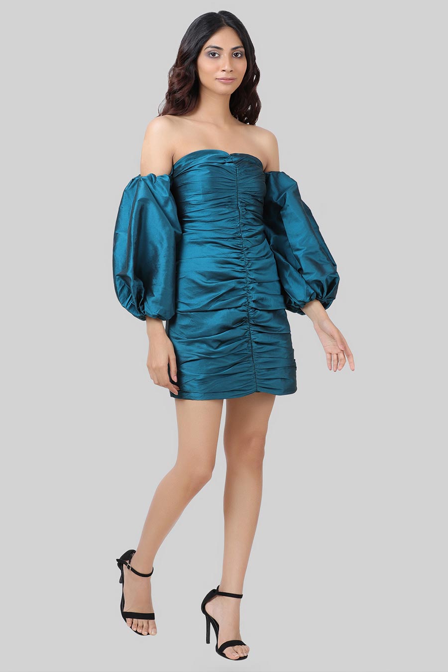 Phoebe Teal Ruched Bodycon Mini Dress