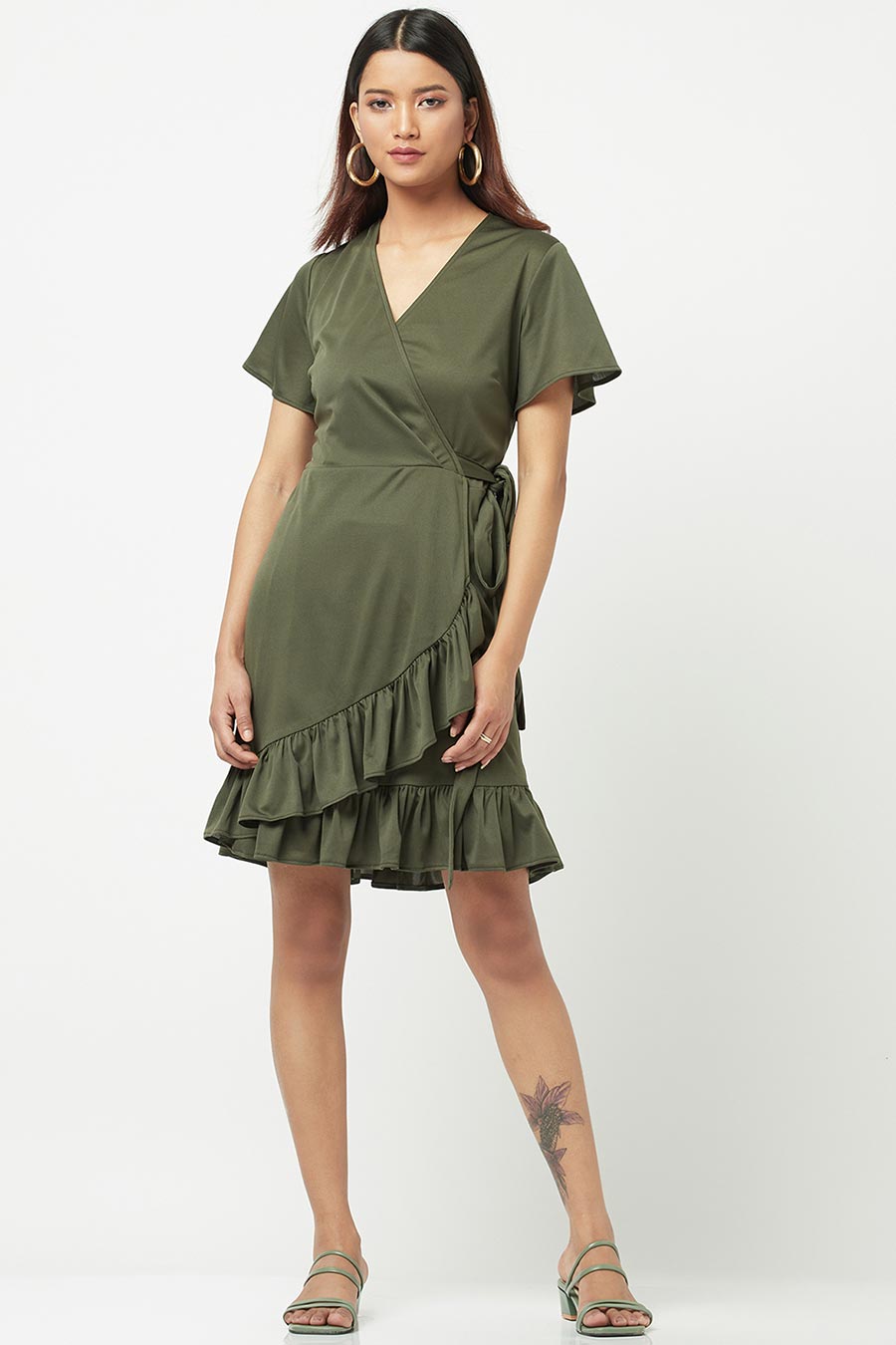 Green Ruffled Wrap Dress