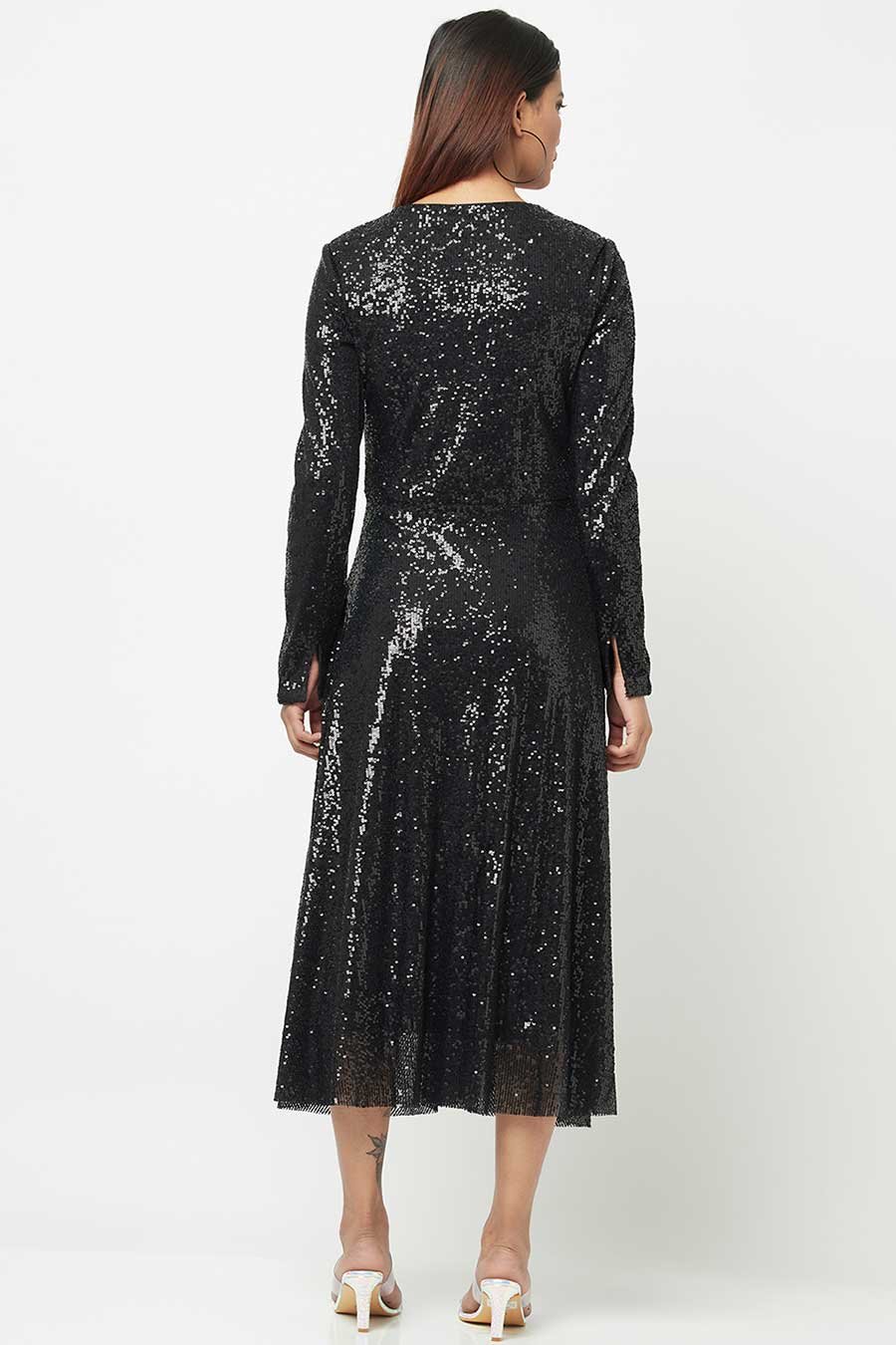 Black Sequined Shimmer Midi Dress