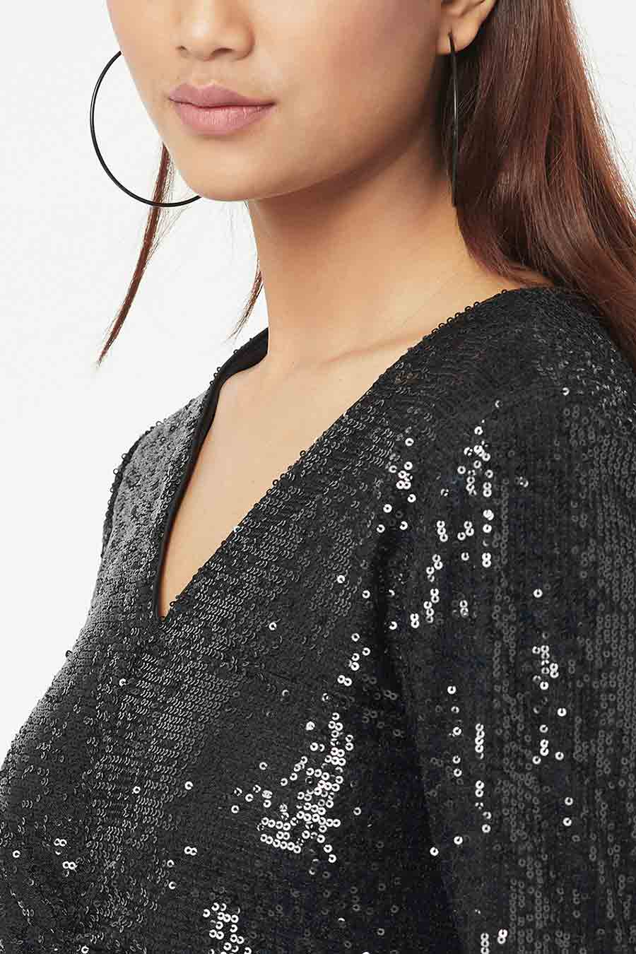 Black Sequined Shimmer Midi Dress