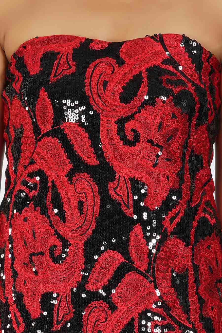 Black & Red Embroidered Short Dress
