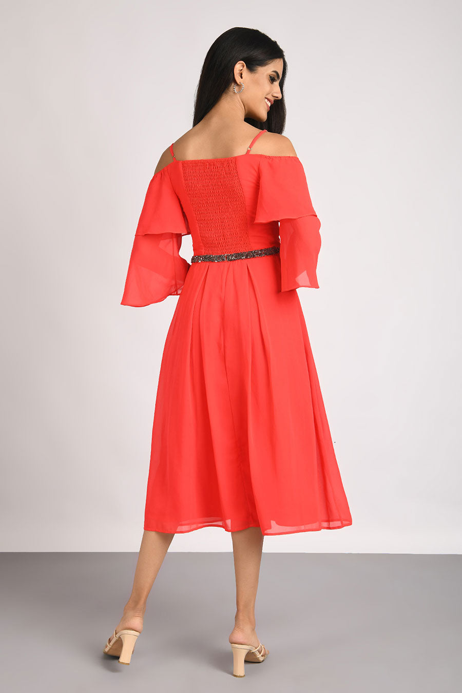 Red A-line Midi Dress
