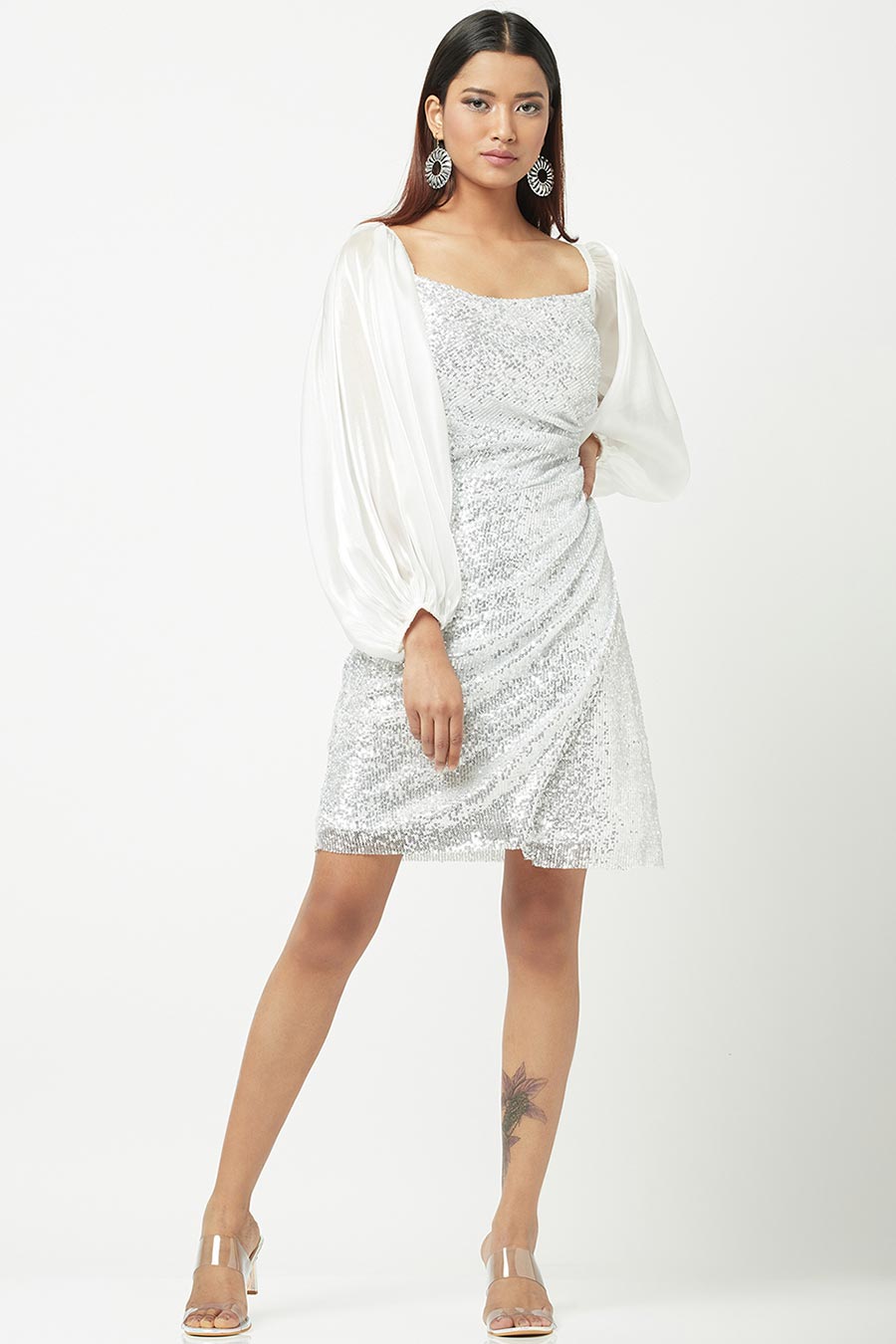 White Mesh & Shimmer Mini Dress