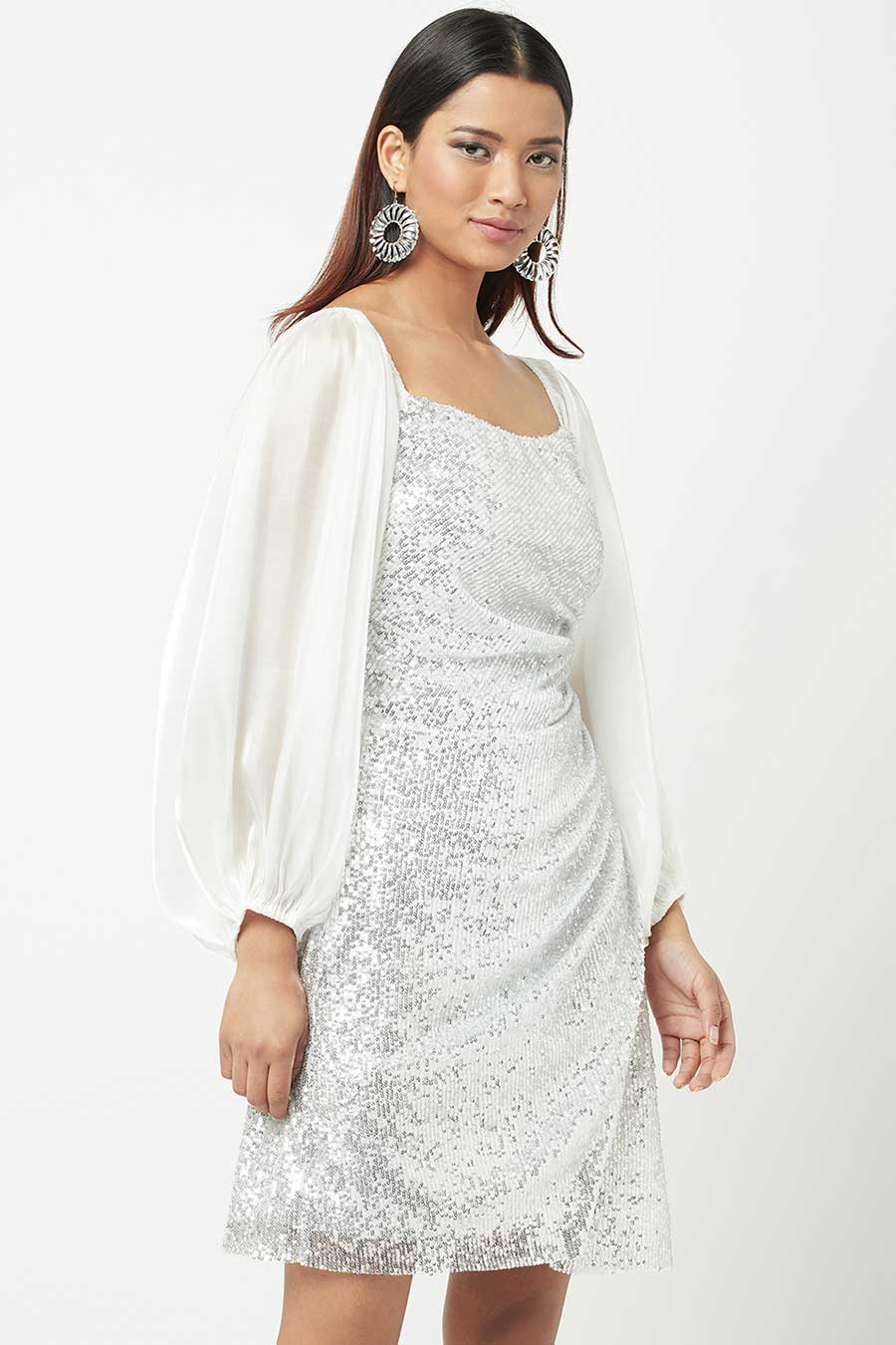White Mesh & Shimmer Mini Dress