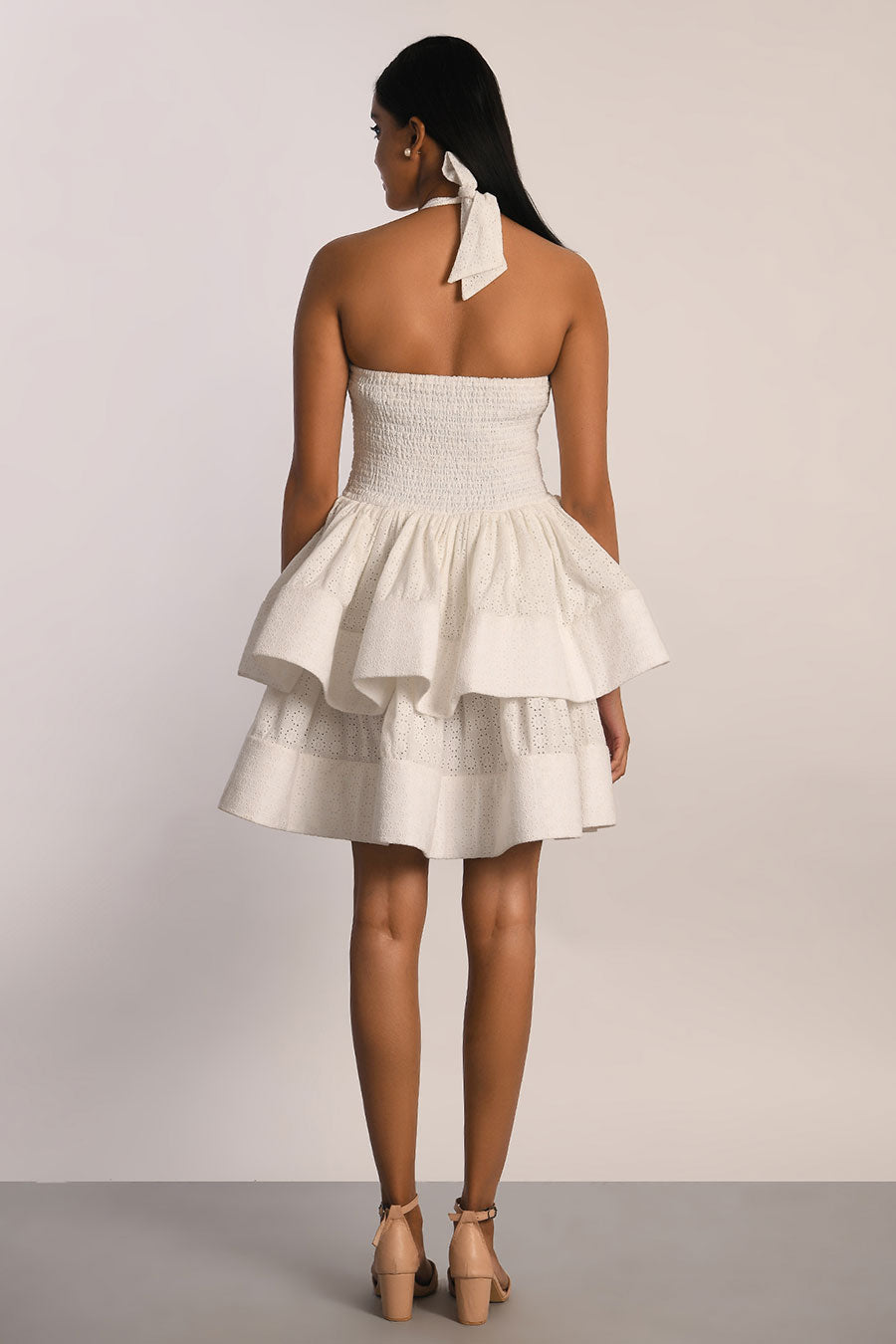 White Schiffli Layered Short Dress