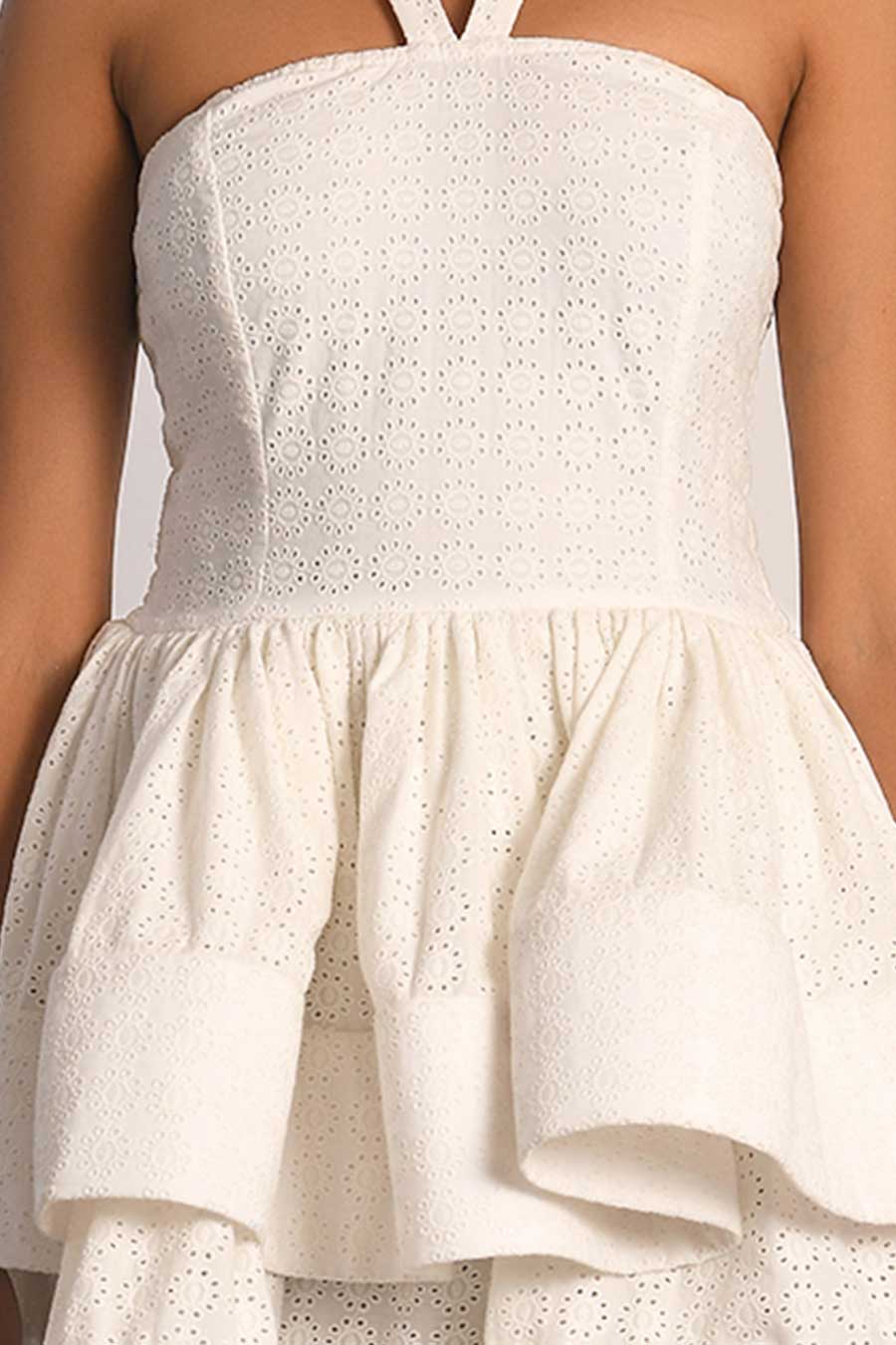 White Schiffli Layered Short Dress