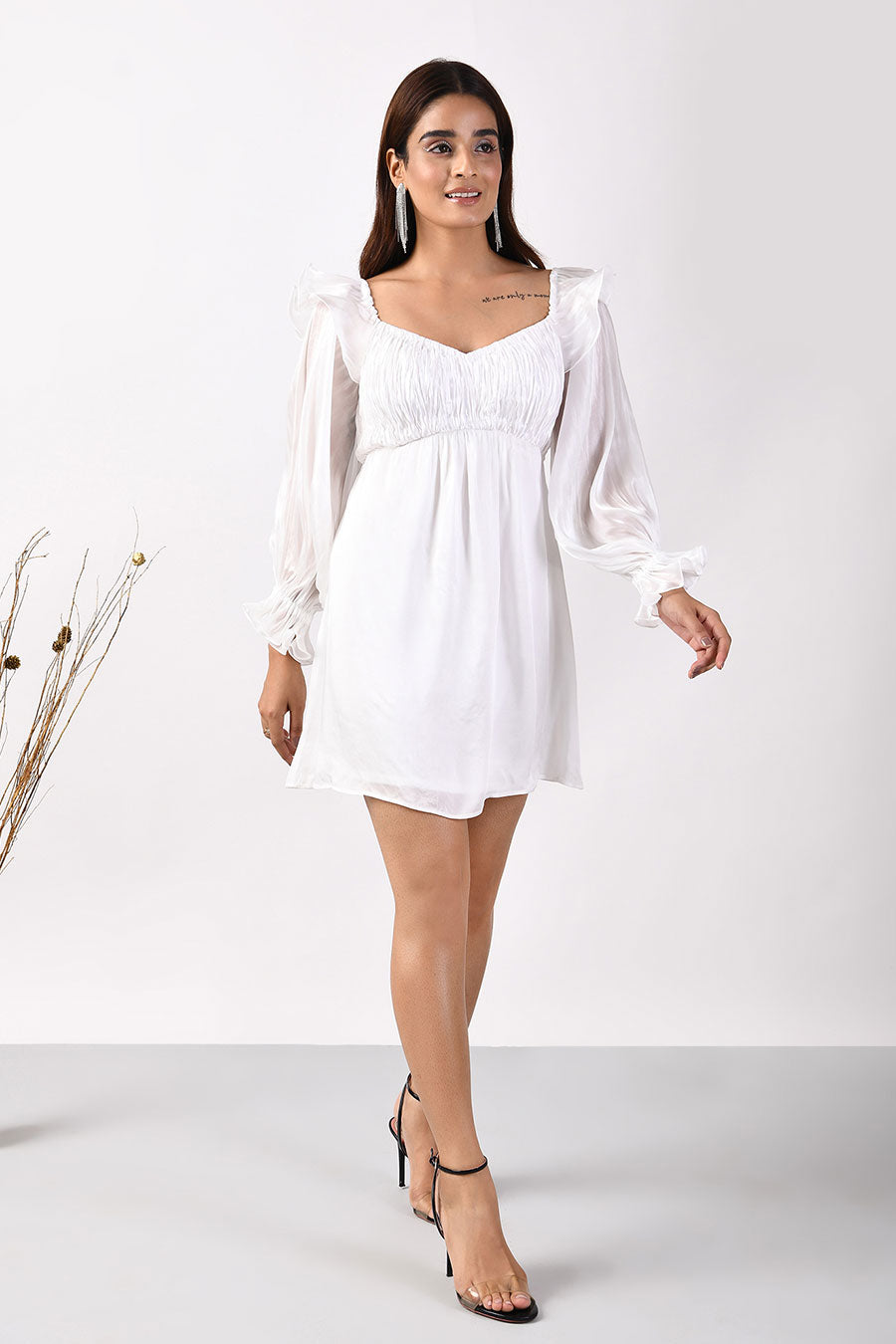 White Satin Organza Mini Dress