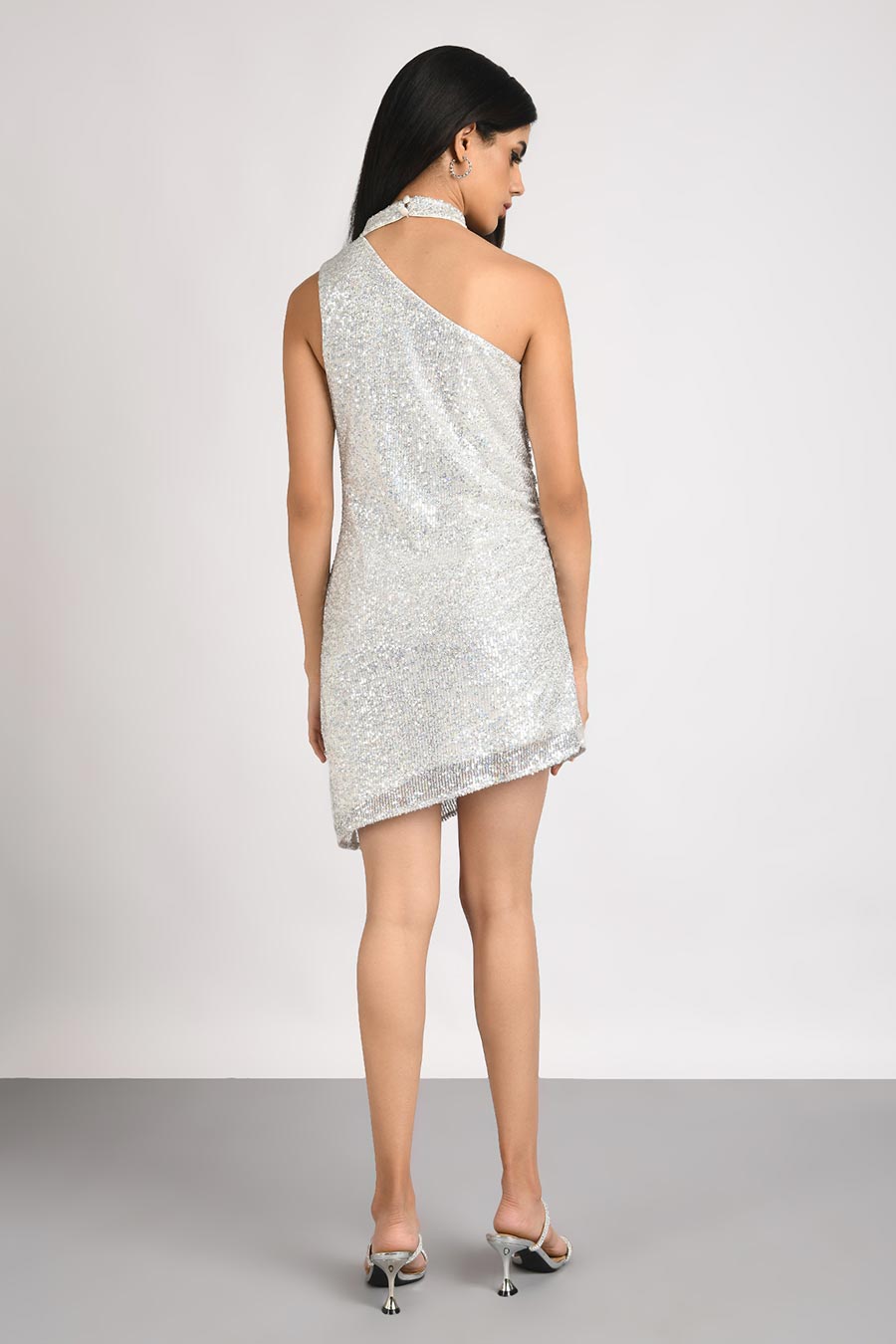 White Sequined One-Shoulder Dress