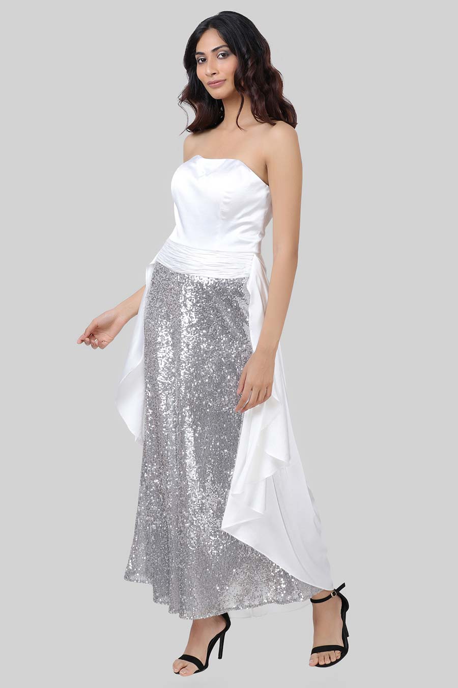 Pearl White Sequin Gown Dress