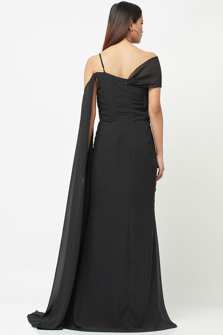 Black Embellished Slit Gown
