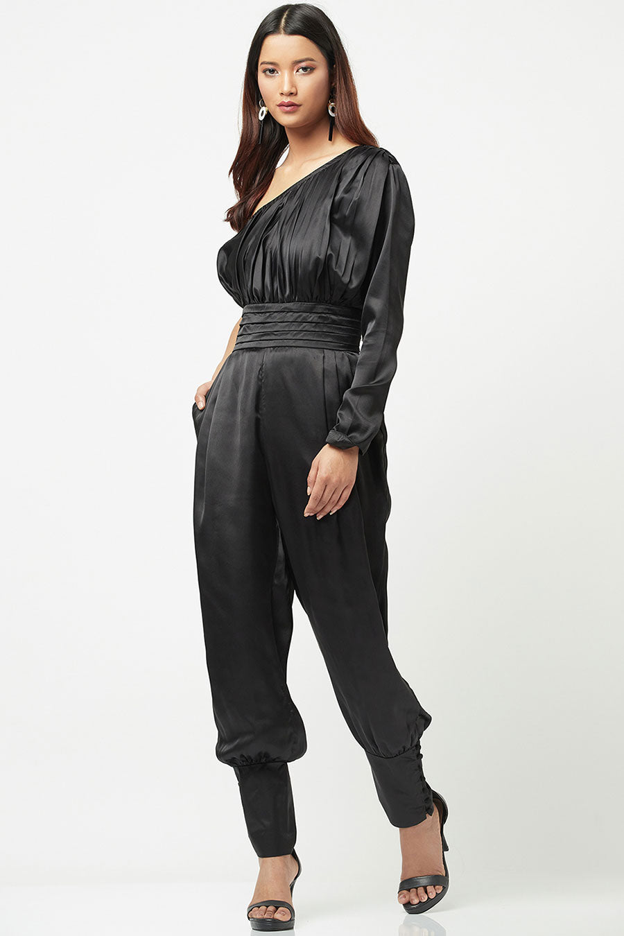 Shining Star Black Satin Jumpsuit