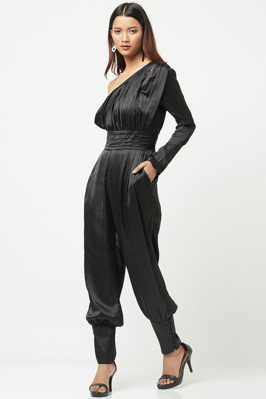 Shining Star Black Satin Jumpsuit