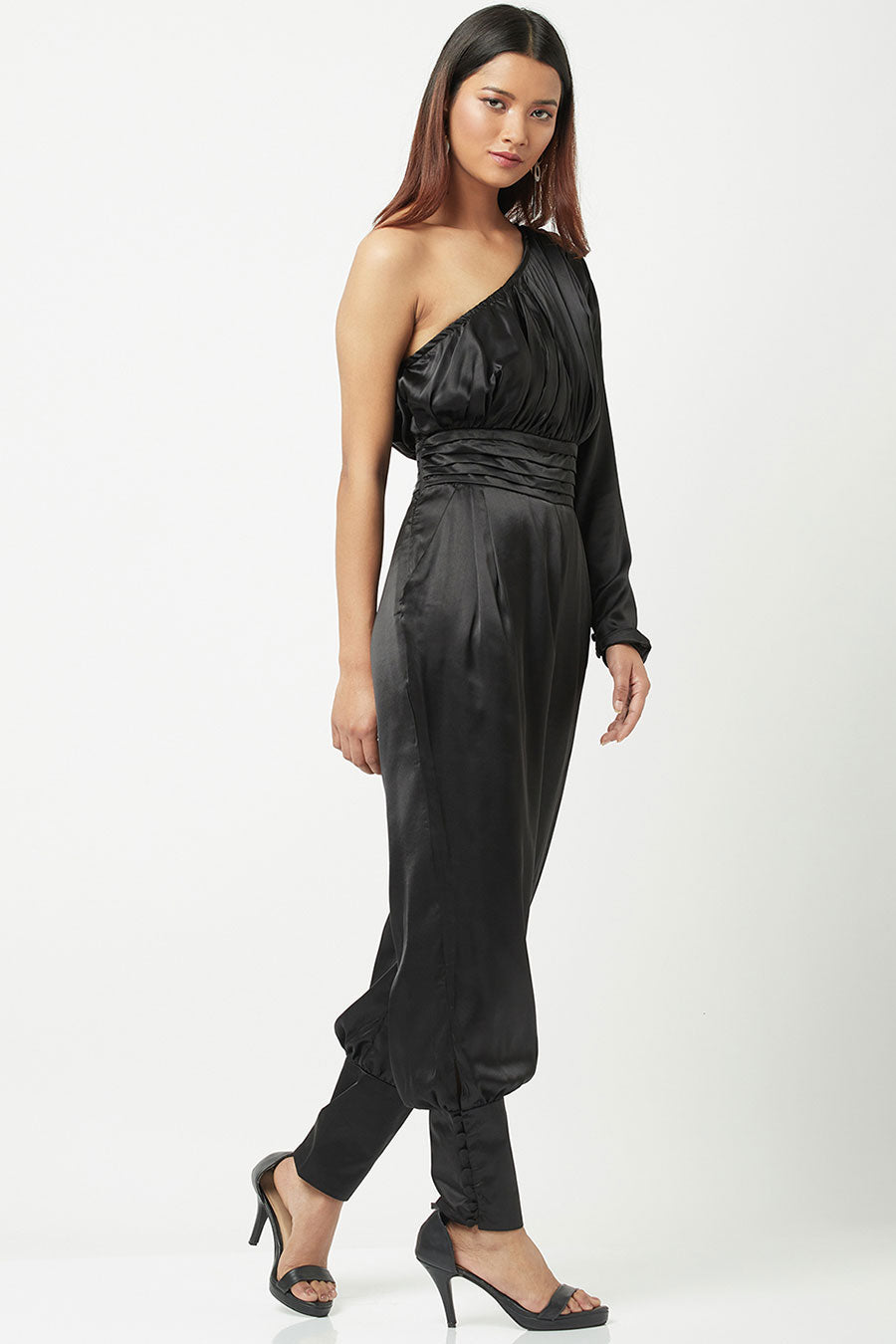 Shining Star Black Satin Jumpsuit
