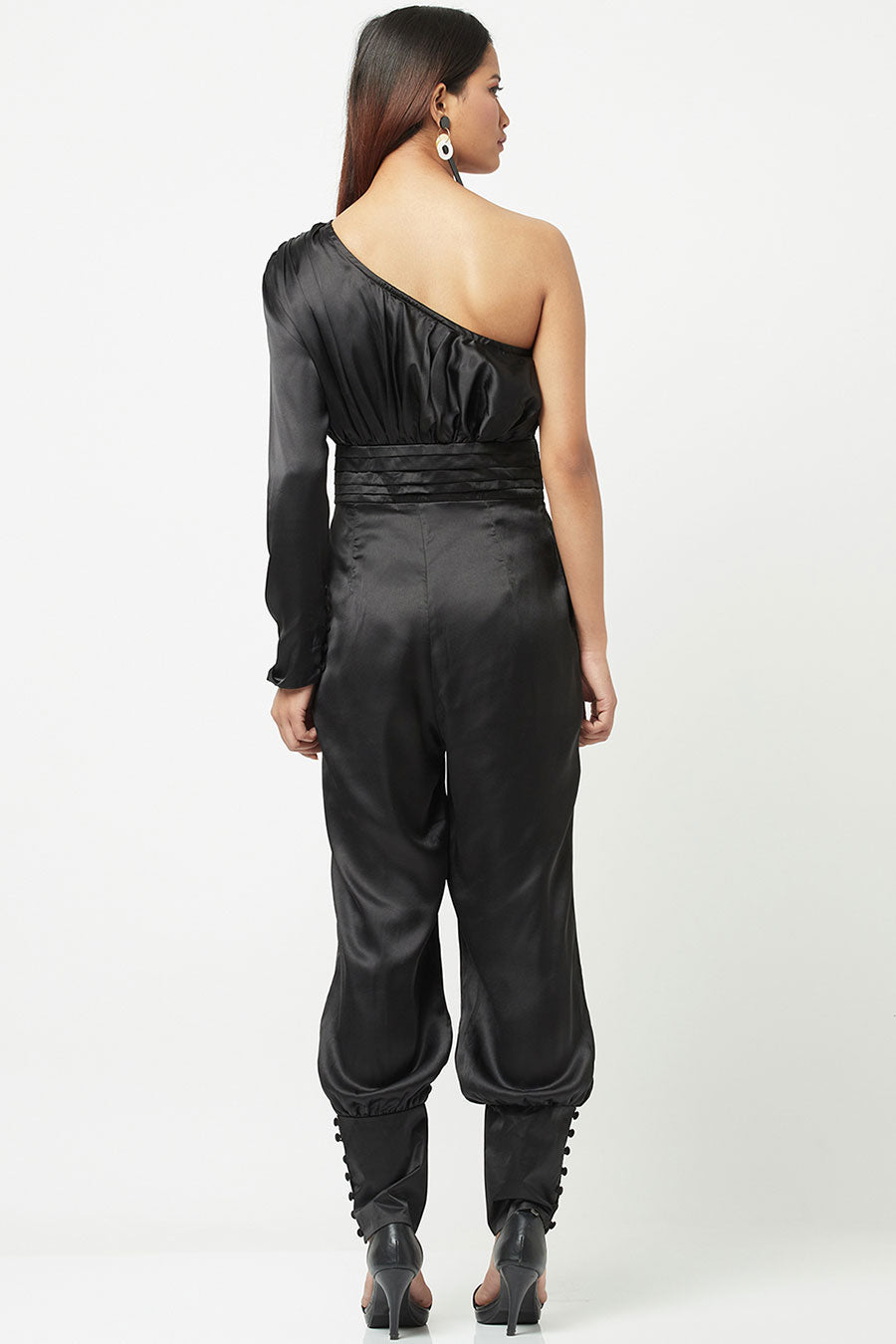 Shining Star Black Satin Jumpsuit
