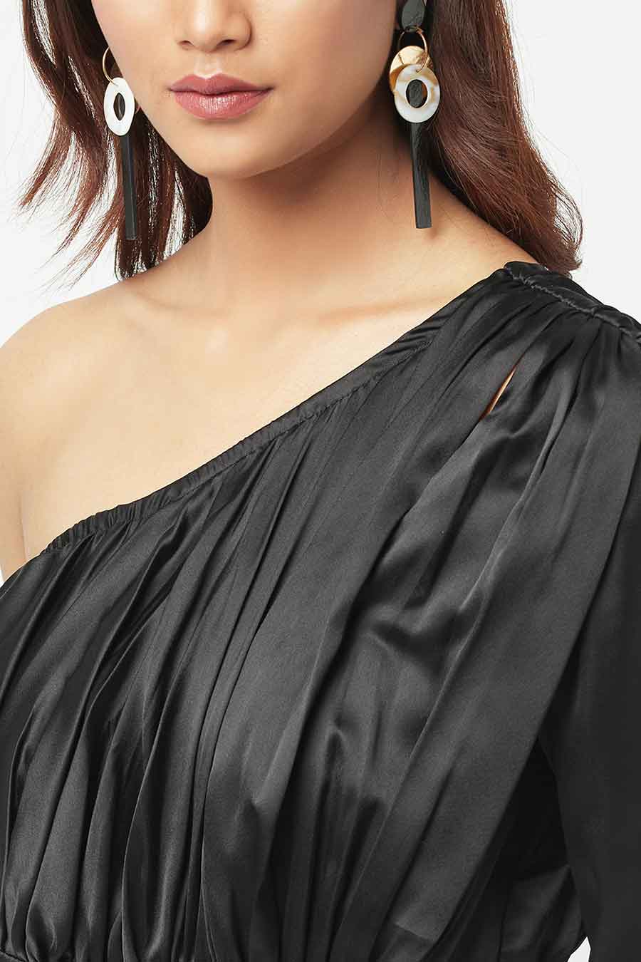 Shining Star Black Satin Jumpsuit