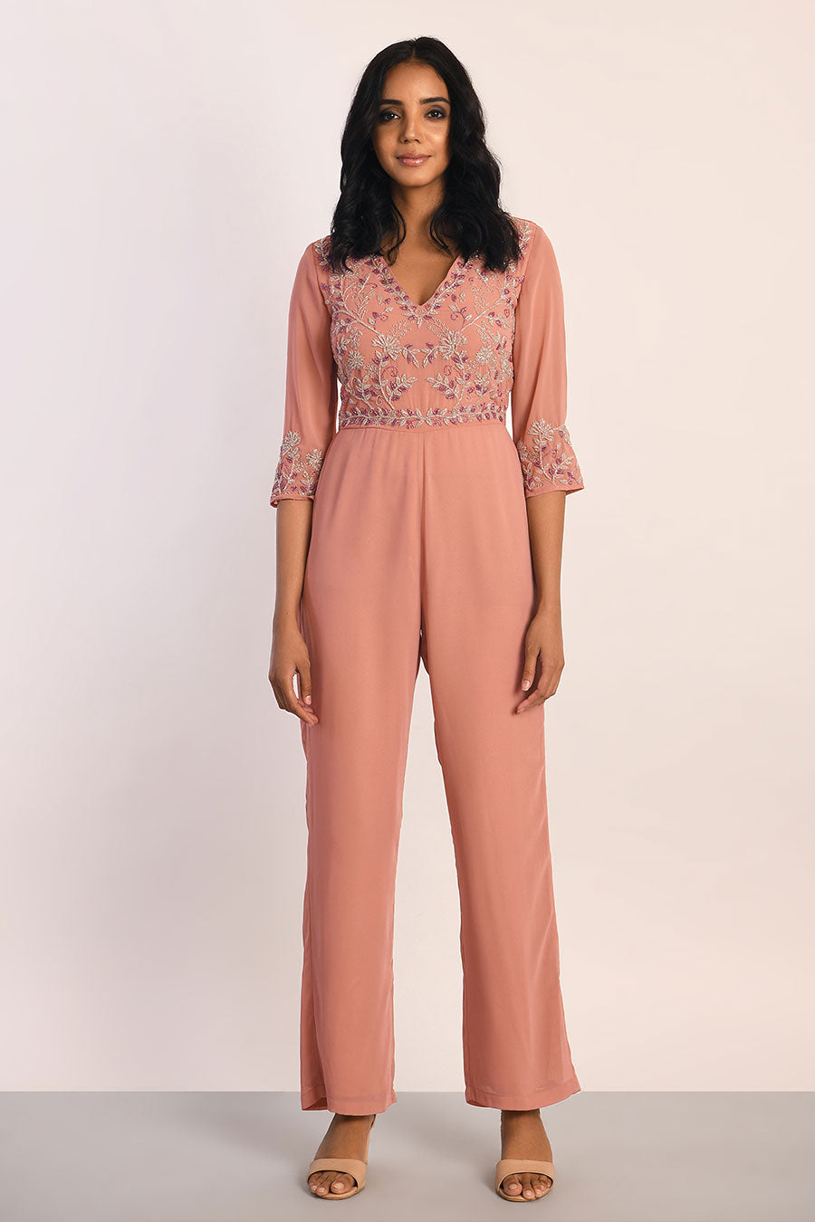 Vanilla Pink Floral Embroidery Jumpsuit