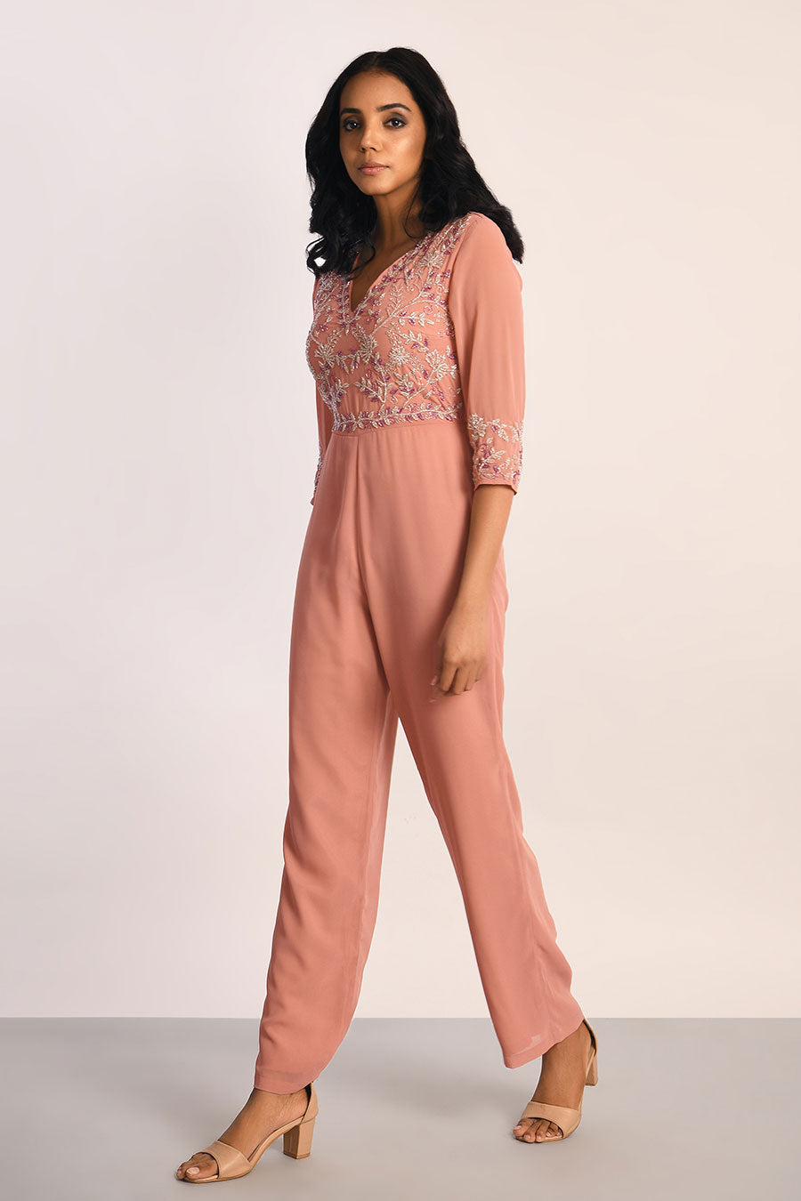 Vanilla Pink Floral Embroidery Jumpsuit