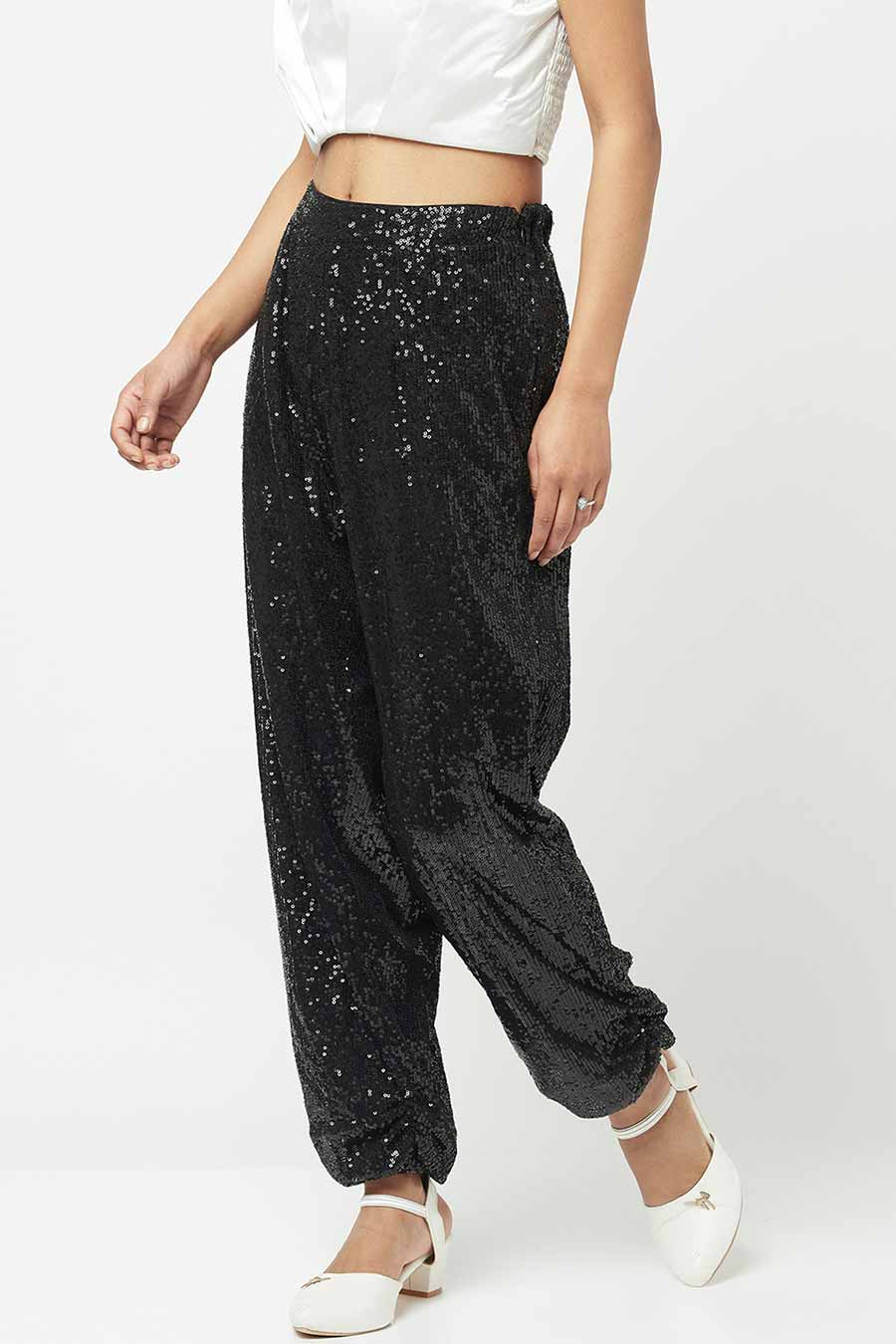 Black Sequined Jogger Pants