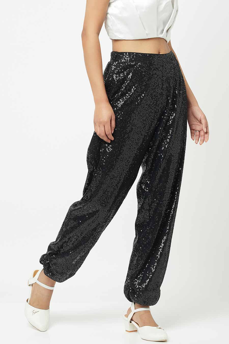 Black Sequined Jogger Pants